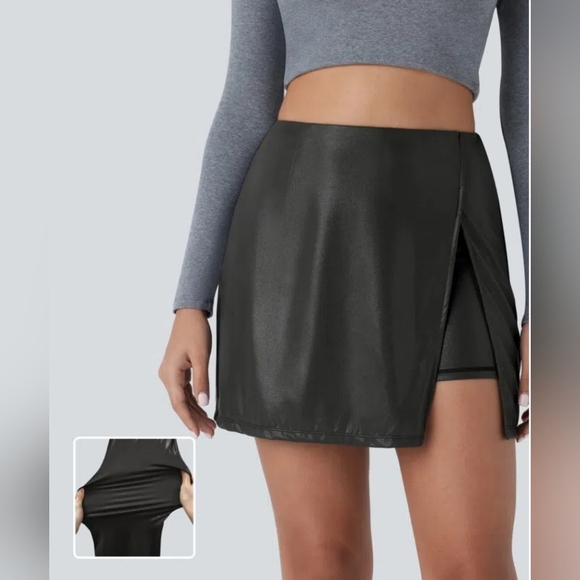 Halara Black Shimmering Metallic Mini Skirt Skort - Picture 1 of 9